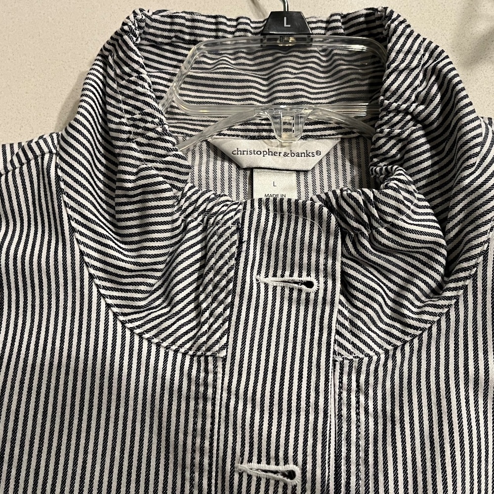 Christopher & banks blue and white striped jacket, size Large, 3/4 sleeves